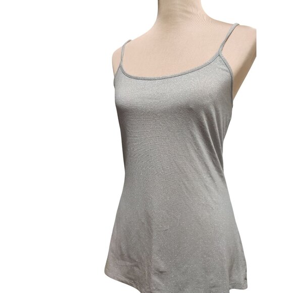 Express M Womens Top Silver Shimmer Scoop Neck Cami Stretch Adjustable Tank Chic - Picture 10 of 12